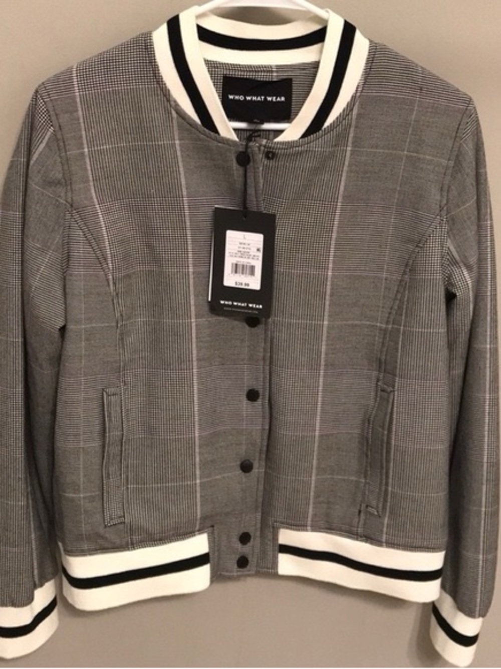 Who What Wear Black & Gray Plaid Bomber Jacket